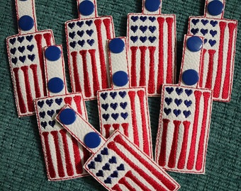 Patriotic Baseball Keychain: Faux Leather Bag Tag