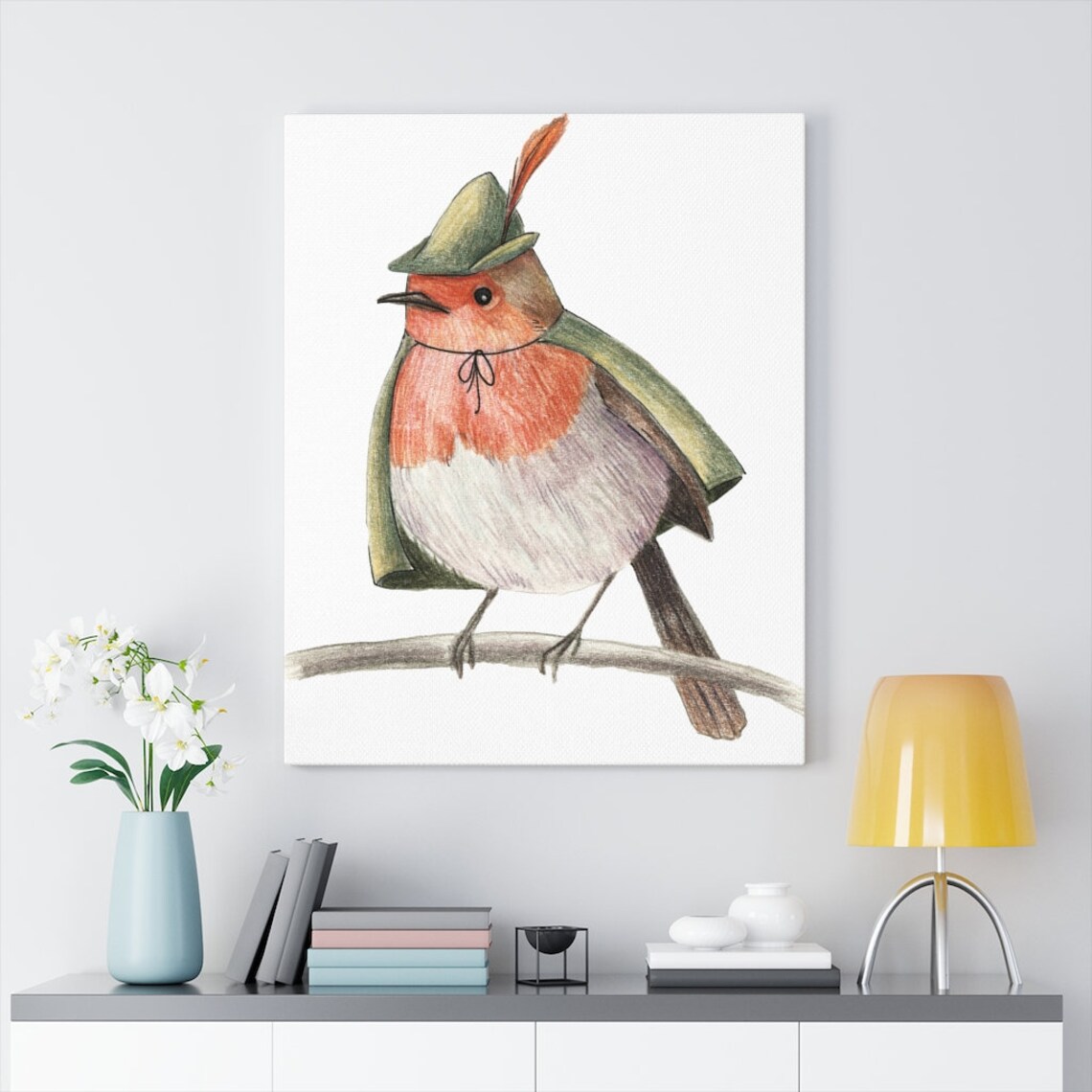 Robin Redbreast Drawing canvas print | Etsy