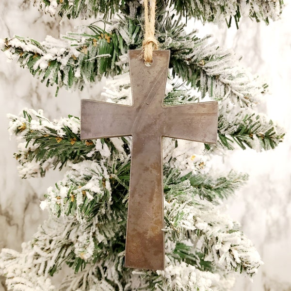 Rustic Metal Christmas Cross Ornament