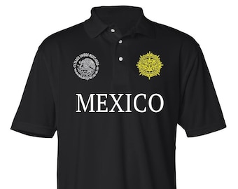 México Camiseta Polo Negra 100% algodón / hombres / hombres / la Patria / Orgullo Mexicano / Polo / Manga Larga / Camiseta / azteca