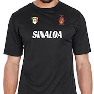 Sinaloa Mex. Schwarzes Sport T-shirt 50/50 Poly-Cotton oder Polyester / Mexiko / USA / Argentinien / Patria / Fussball