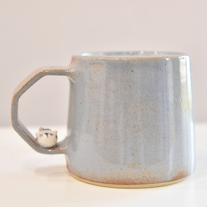 Handmade Ceramic Cat Mug | Cat Figurine Cup | 8oz Cup | Soft Blue Mug | Coffee Mug | Stoneware Cat Mug | Speckled Blue Mug | Everyday Mug