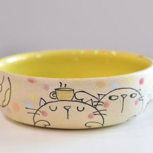 Handgemaakte keramische kattenbak | Handgeschilderde kattenbak | Katten- en bijenbak | Gele kattenbak | Kattenwaterbak | 9oz voerbak | Kattenvoerbak