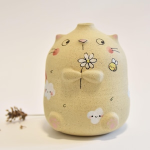 Handmade Ceramic Cat Vase | Chubby Cat Bud Vase | Bud Vase | Stoneware Cat Vase | Mini Cat Vase | Mini Potpourri Vase