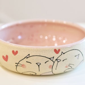 Handgemaakte keramische kattenbak | Handgeschilderde kattenbak | Katten- en bijenbak | Roze kattenbak | Kattenwaterbak | 9oz voerbak | Kattenvoerbak