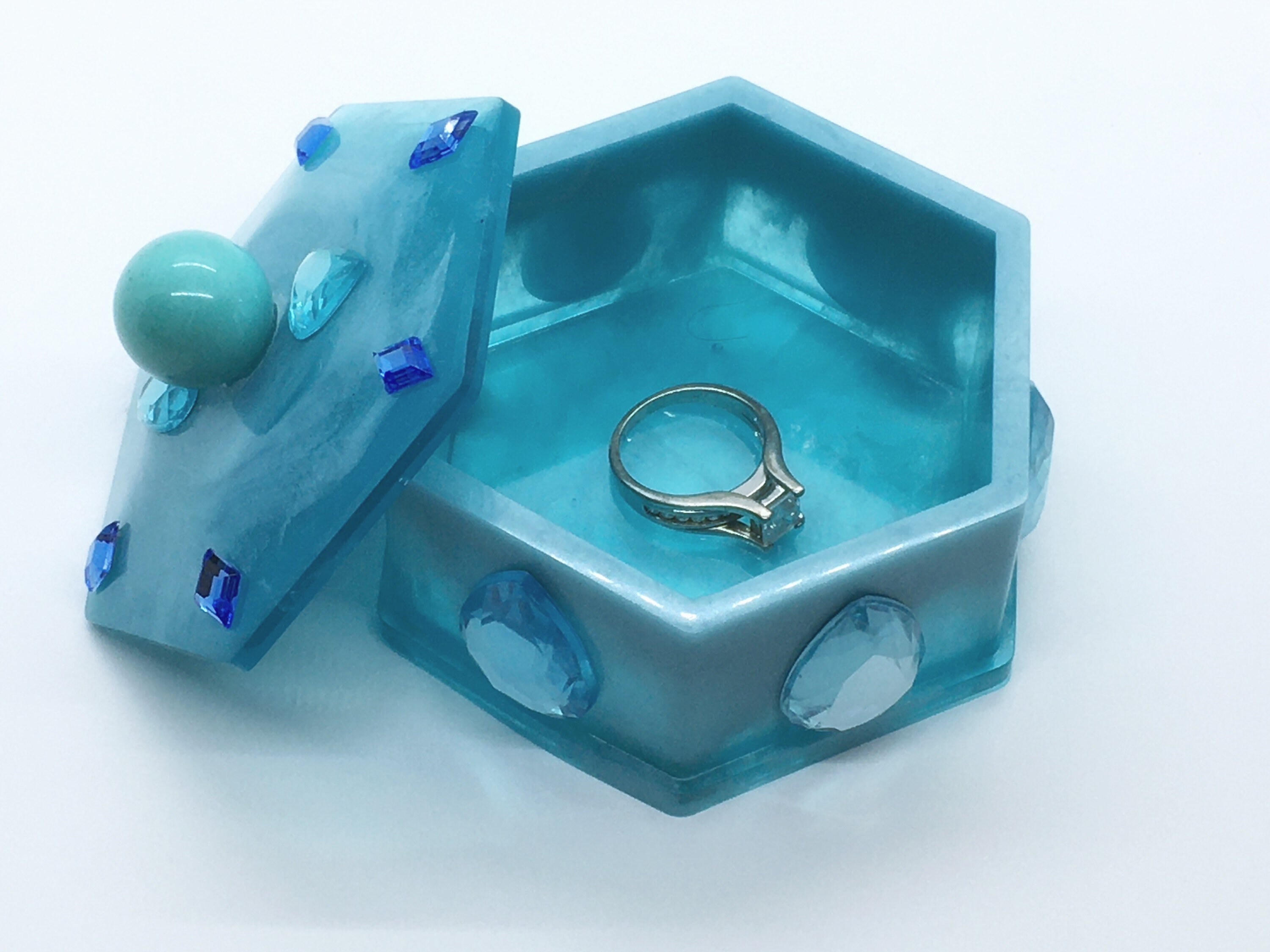 Blue Jewelry Box with Lid and Gemstones Etsy