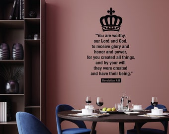 Revelation 4-11, Wall Decal, Bible Verse Wall Sticker, Christian Decal, Wall Quote, Large Vinyl Wall Words, Church Art