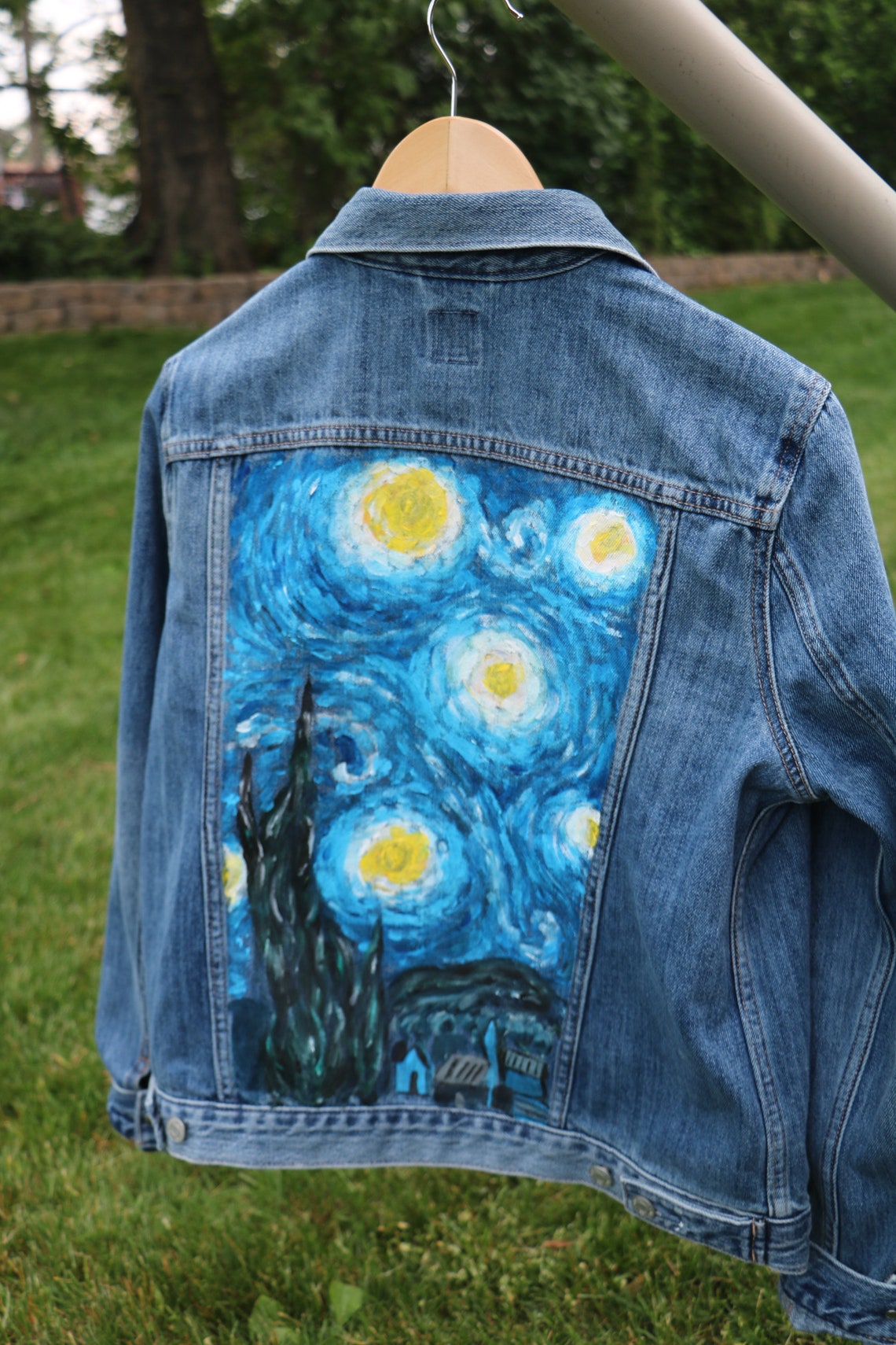 Hand-painted Van Gogh Starry Night Denim Jacket - Etsy