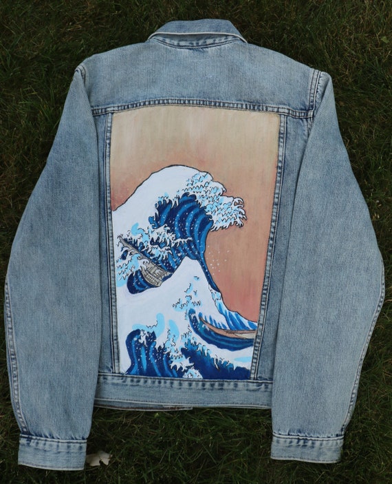 Hand-painted Wave Denim Jacket - Etsy