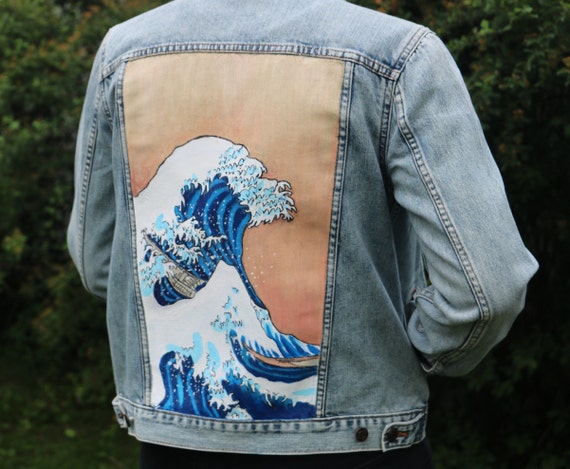 Hand-painted Wave Denim Jacket - Etsy