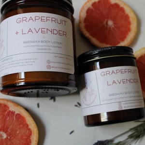 Grapefruit + Lavender Beeswax Body Lotion, All Natural Essential Oil hand and body lotion, hydrating body cream, lotion for dry skin, eczema