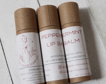 Peppermint Lip Balm in ecofriendly tube, biodegradable tube, beeswax lip balm, essential oil lip balm