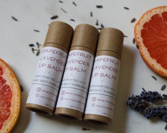 Grapefruit and Lavender essential oil beeswax lip balm, ecofriendly lip balm, biodegradable tube, zero waste, all natural