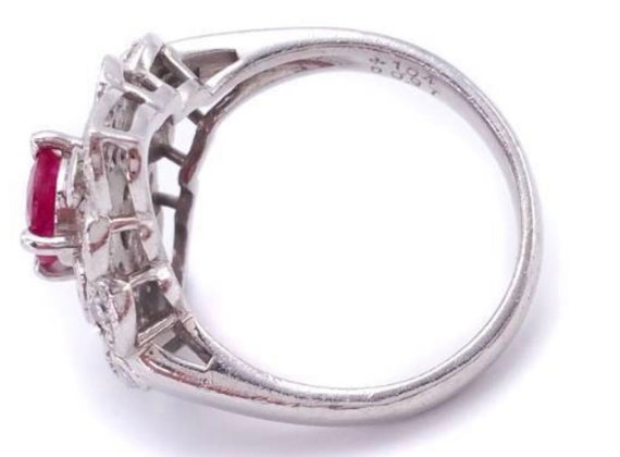 Antique platinum, pink ruby, and diamond ring - image 3