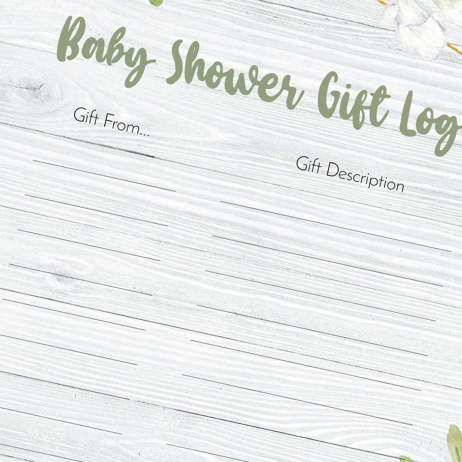 Gift Log Baby Shower Sign Baby Shower Decoration Green Etsy