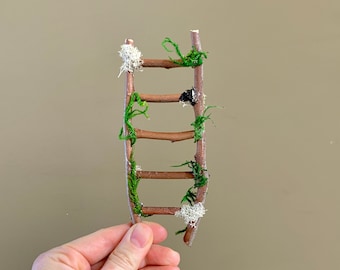 Fairy Garden Ladder, Wooden Fairy Dollhouse, Miniature Furniture, Handmade Elegant Detailed Fairy Ladder, Fairy Garden Accessory,Wood Ladder