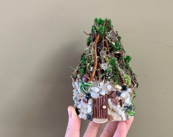 Mini Fairy garden House.  Light-Up Fairy Home, Handmade Night Light, Woodland Night Light, Fairy Lights House, Fairy Garden Tealight.