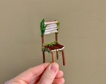 Fairy Garden Chair, Mini Furniture, Dollhouse Accessory, Handmade Wooden Chair, Fairy Garden Furniture, Gnome Home, Woodland Home Decor