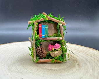 Fairy Garden Bookshelf, Dollhouse Furniture, Handmade Gift, Fairy Accessories, Home Decor, Fairy House, Miniature Bookshelf, Bookworm Gift