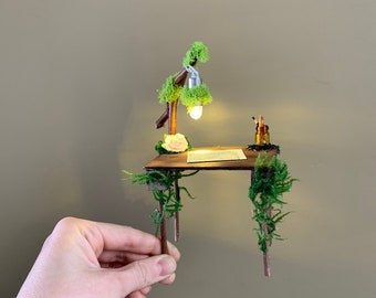 Miniature fairy reading desk. Fairy home decor gift, simple handmade fairy garden gift, fairy garden accessories.