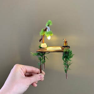 Miniature fairy reading desk. Fairy home decor gift, simple handmade fairy garden gift, fairy garden accessories.