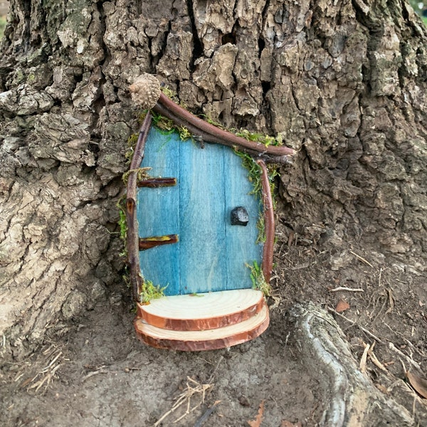 Unique blue fairy garden door. Blue fairy door, fairy garden door, gnome door, fairy door for tree, fairy home, fairy garden accessory.