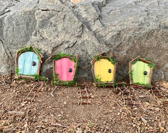 Hanging fairy door. Choose color: Lavender, blue, green, yellow. Fairy garden door, spring decoration, fairy door for wall, fairy tree stump