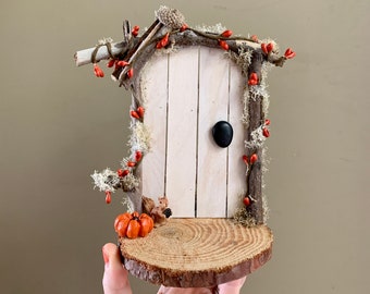 Fall Fairy Door - Handmade fairy garden accessory, fall themed fairy door, autumn fairy home, fall decor, miniature fairy garden, fairy tree