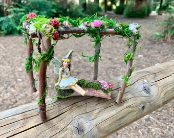 Fairy Garden Arch with or without fairy figurine. Mini garden arch - fairy garden furniture - mini trellis with sitting fairy -