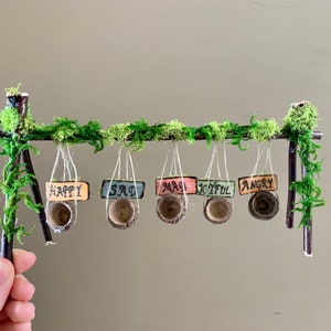 Mood Swings - Mini Fairy Garden Swing set w/ Acorn Caps & Woodburned Signs - Education Activity - Fairy Playground -Custom Sign- Mini Swing