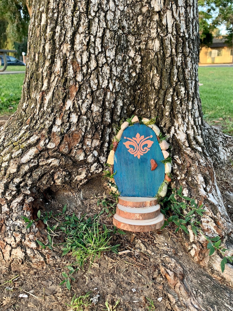 Magical fairy door. Blue fairy door, fairy garden door for trees, fairy garden kit, gnome door, fairy garden accessories, handmade gift. 