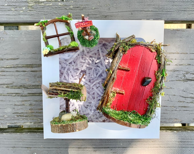 Fairy Door Gift Set. Comes With a Red Fairy Door, Fairy Garden Welcome ...