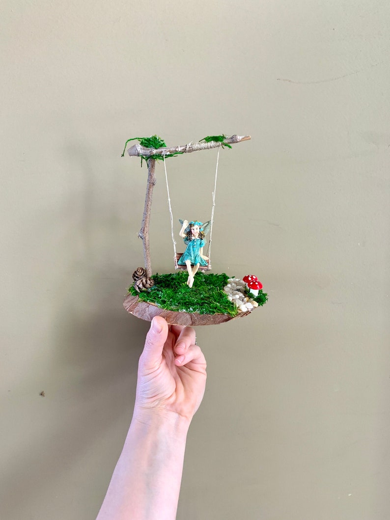 Sitting Fairy - Fairy Figurine - Fairy with Wings - Miniature Fairy Statue - Fairy Garden Swing - Swinging Fairy - Mini Swing with Fairy 