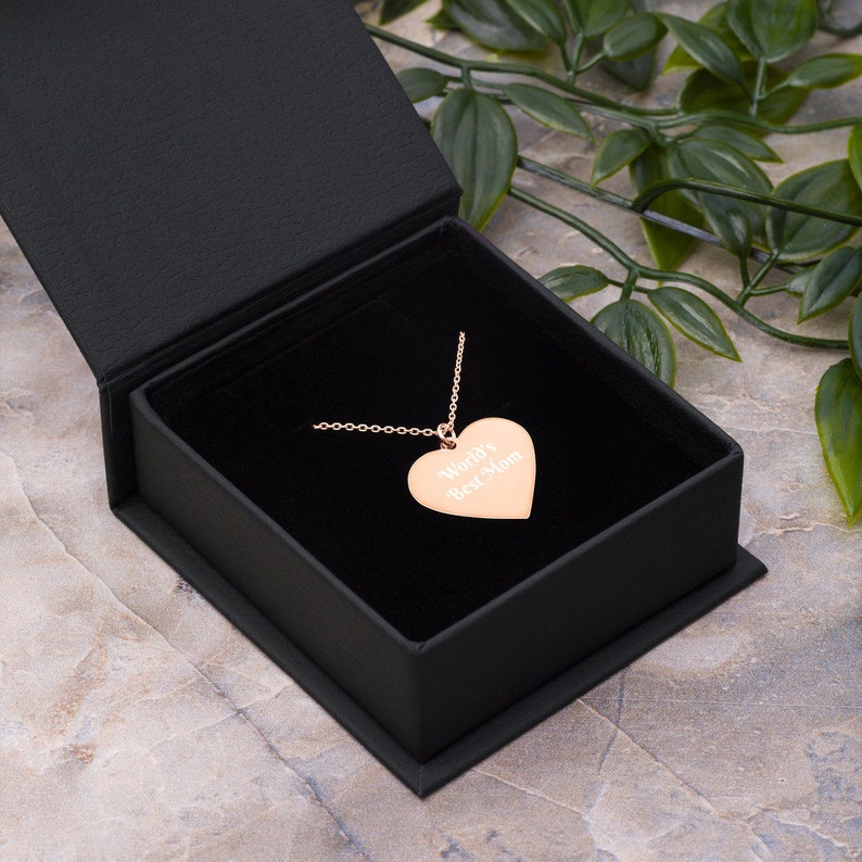 Silver or Rose Gold Engraved Heart Necklace World/'s Best Mom Gold