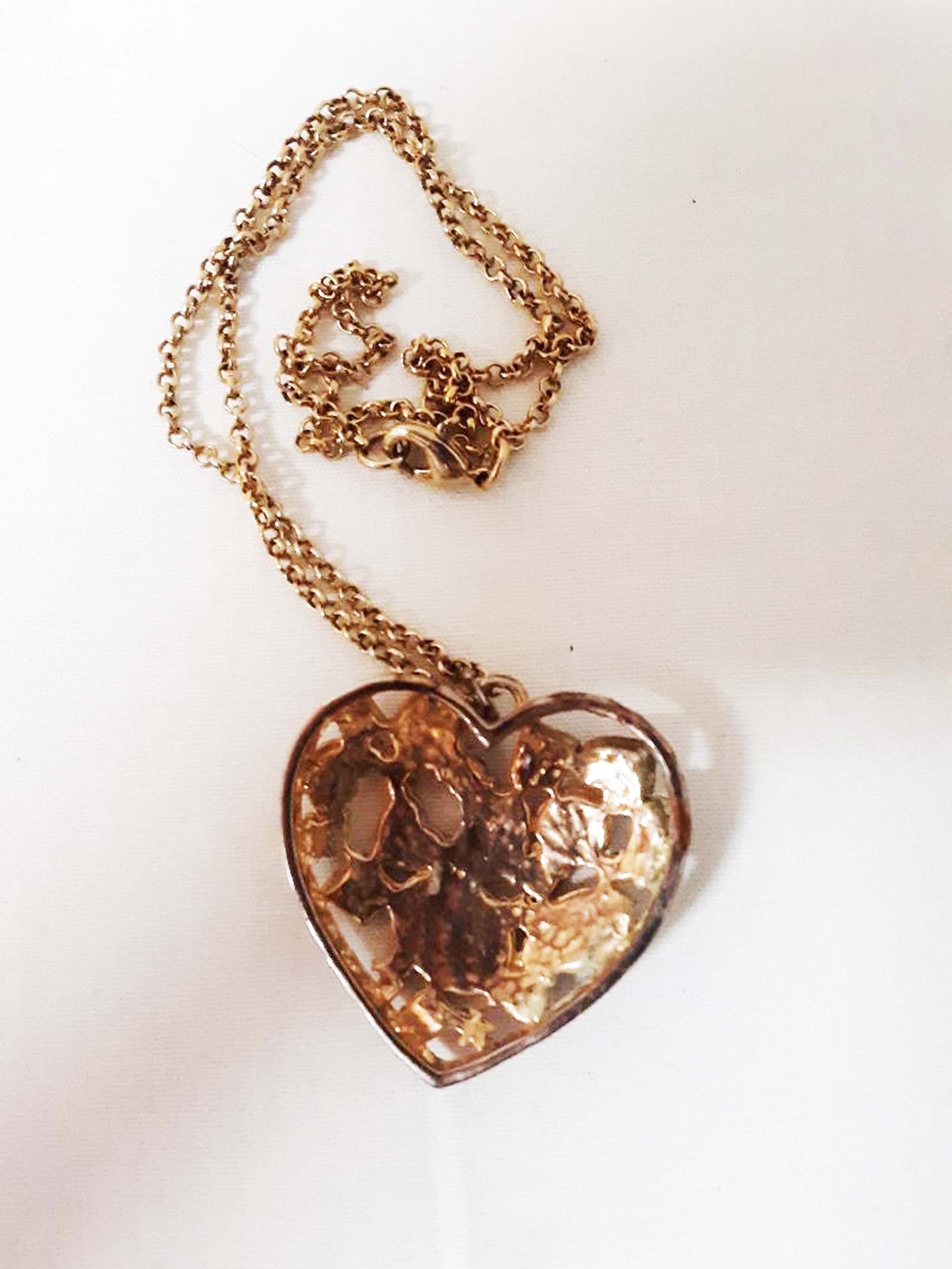 Vintage Heart Pendant and Chain Gold Tone With Colorful Faux - Etsy