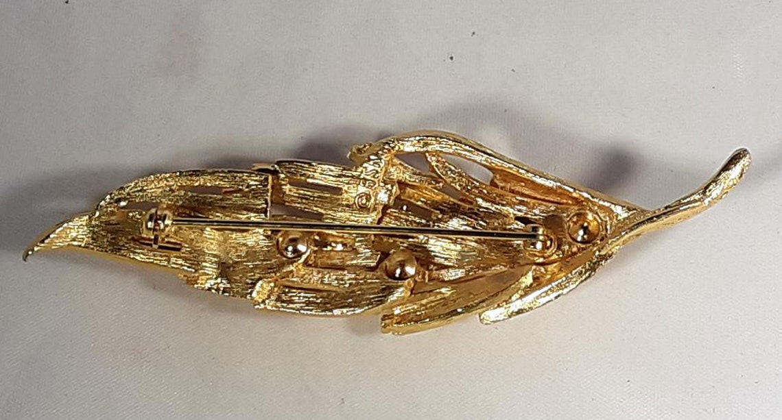 Vintage BSK Leaf Brooch Large Yellow Gold Tone Metal Leaf Pin Etsy
