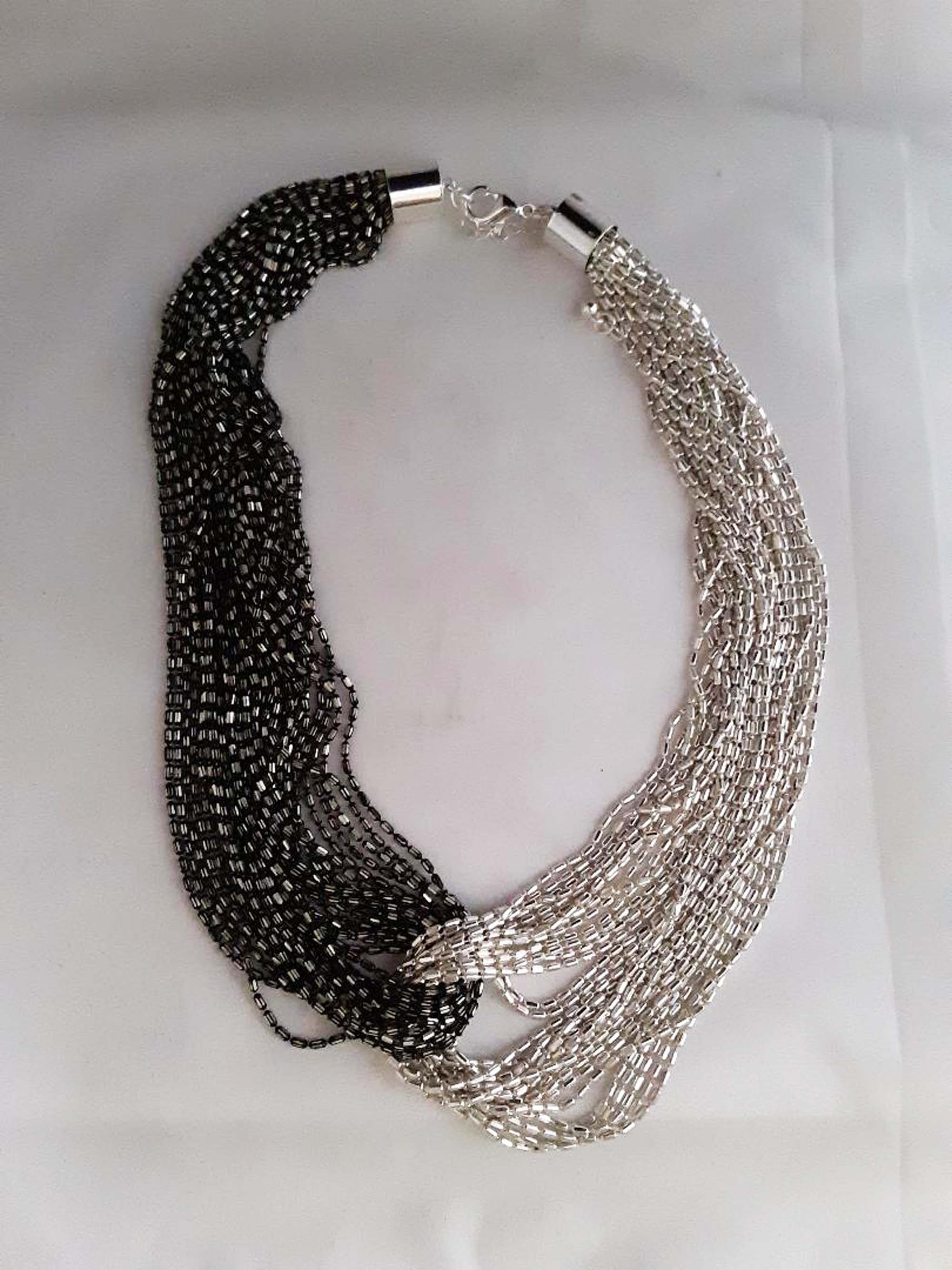 Vintage Liquid Necklace Silver and Black Steel Beads 30 - Etsy