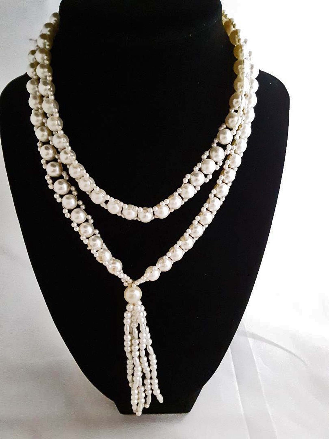 Vintage White Beaded Lariat 31 Inches Long With 3.5 Inch - Etsy
