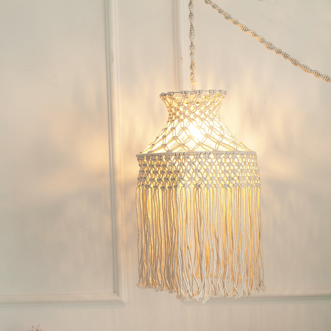 Macrame Lamp Shades Hanging Ceiling Lights Cover Boho White Etsy