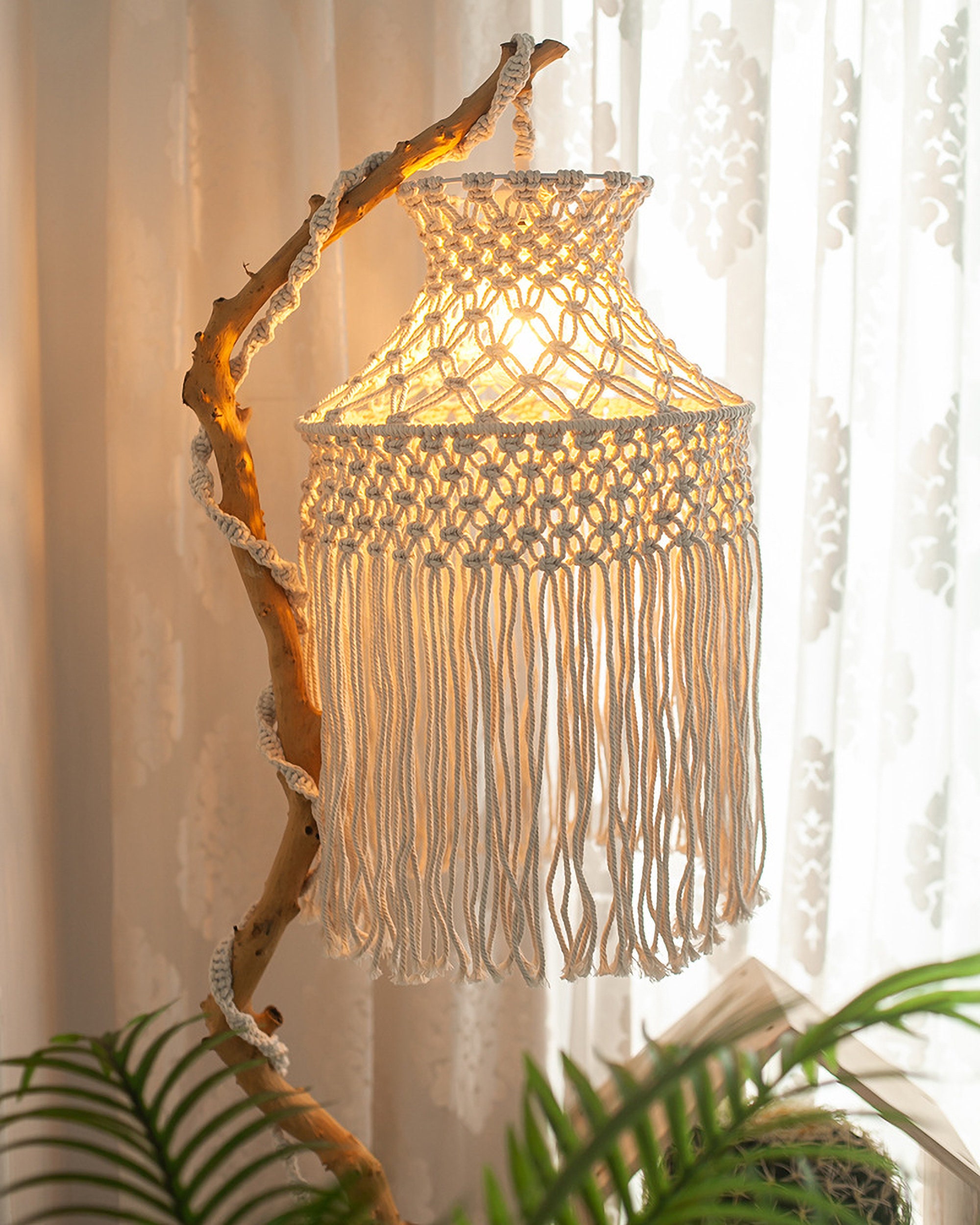 Macrame Lamp Shades Hanging Ceiling Lights Cover Boho White Etsy