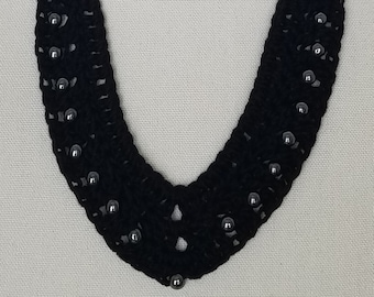 Beaded Crochet Necklace, Handmade, Statement, Unique, Black