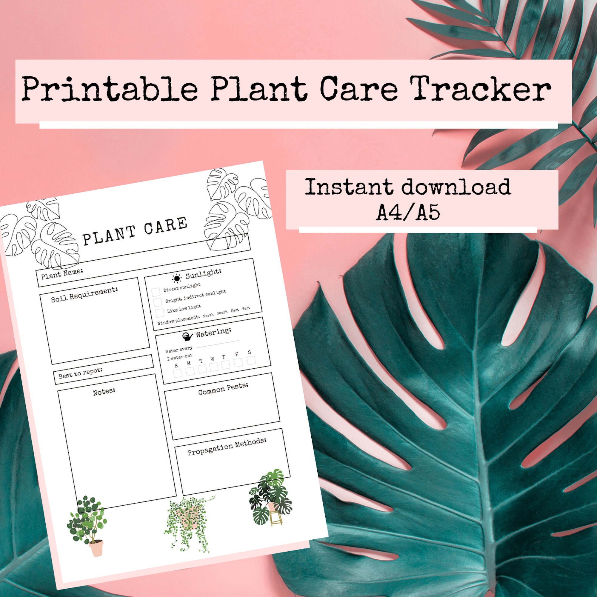 Plant Care Tracker Digital Download Plant Organiser Plant Etsy