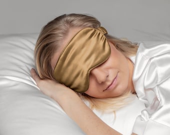 Pure Mulberry Silk Sleep Eye Mask, 22 Momme Grade 6A Silk, Hypoallergenic, Skin Friendly, Anti-Aging, Super Soft & Comfortable (Gold)