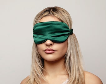 Pure Mulberry Silk Sleep Eye Mask, Grade 6A Silk, Hypoallergenic, Skin Friendly, Anti-Aging, Super Soft & Comfortable (Emerald Green)