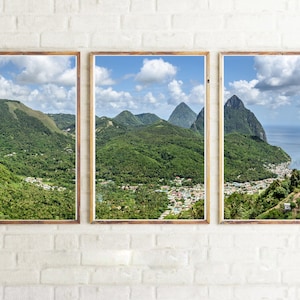 St. Lucia Piton View, 3 Art Prints Wall Art, Nature Photography, Triptych 3-Piece Wall Art, Gros Piton, Posters, panoramic,  Art