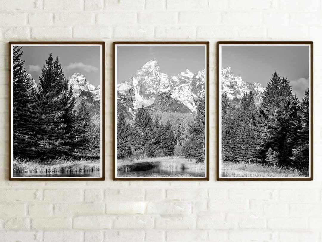 Grand Teton National Park, Set of 3 Art Prints, Black & White Wall Art ...