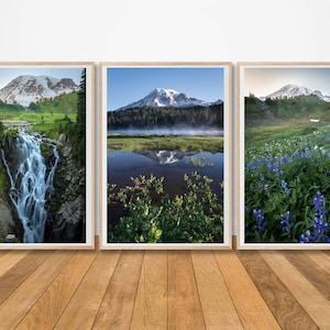 Set of 3 Art Prints, Mount Rainier National Park, Reflection Lake, Skyline Trail, Wall Art Prints, 3-Piece Prints, Wall Art, Poster, Seattle