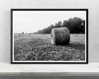 Hay Bale Photo, Farmhouse Decor, Rural Art, Wall Art Prints, Art Prints, Ranch Photo, Ranch Art, Posters, Country Art, Black & White,