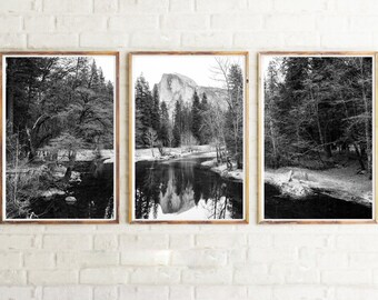 Yosemite National Park, Black & White, Half Dome Set of 3, Wall Art, Triptych 3-Piece Wall Art, Posters, ,  Art,