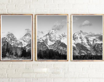 Grand Teton National Park, Black & White, Set of 3, Wall Art, Triptych 3-Piece Wall Art, Jackson Hole, Poster, Tetons, ,